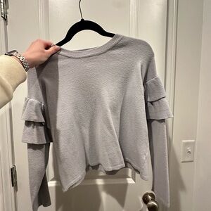 Boutique Grayish Blue Ruffle Sleeve Sweater